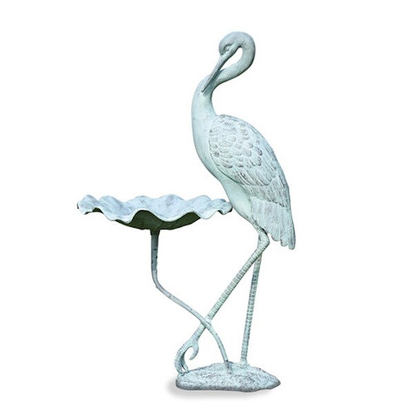 Crane Birdbath Garden Sculpture Verdi Aluminum Scalloped Decorative